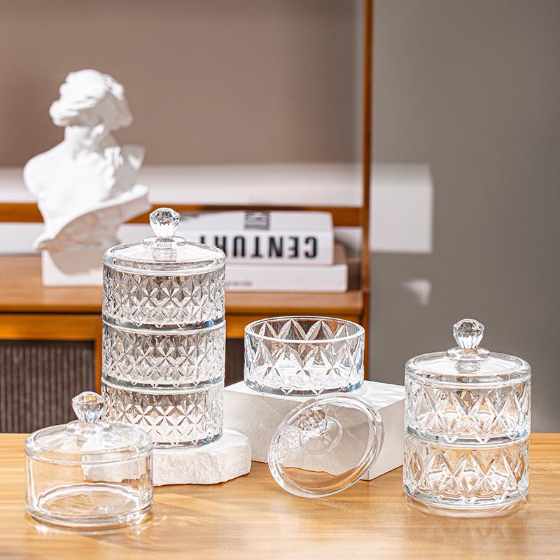 Elegantes Kristallglas Bonbonglas mit Deckel - Mehrschichtige Nuss- und Trockenfruchtschale für das Wohnzimmer