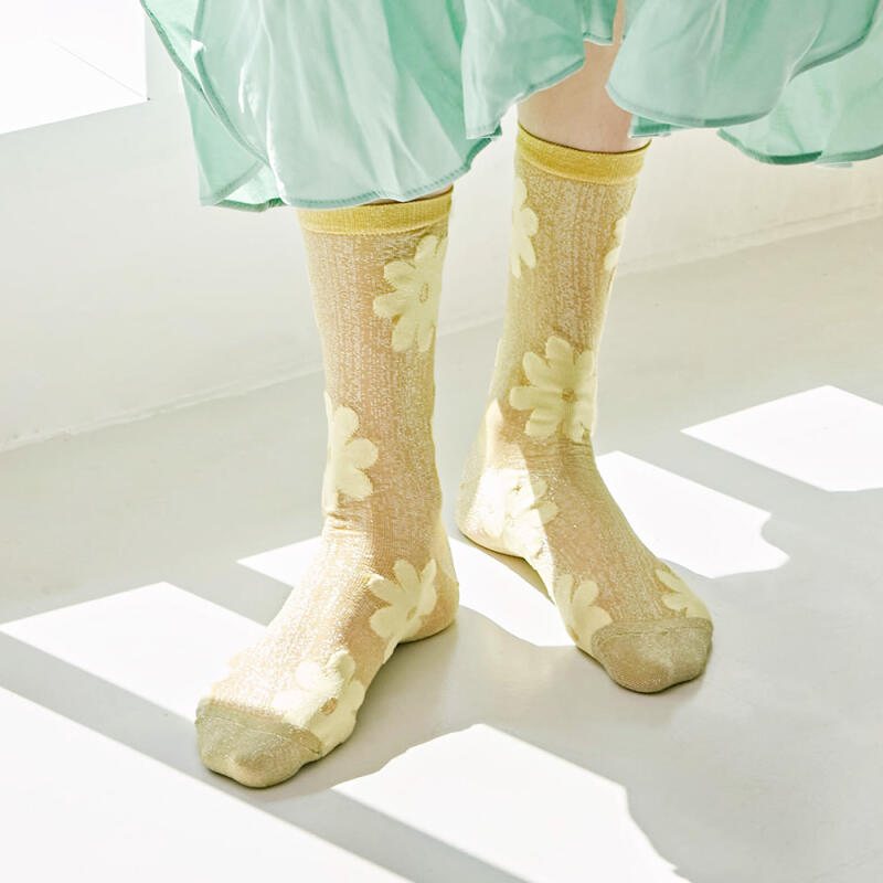 See-through Glitter Flower Fashion Socks Rssw026