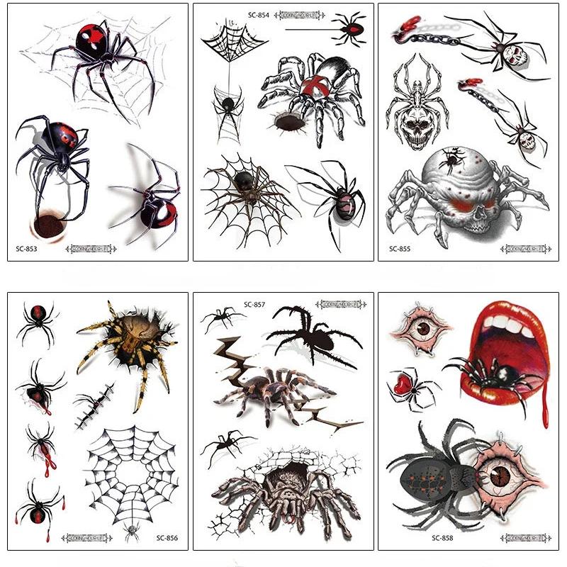 1 stück Halloween Spinnennetz Temporäre Tattoo Aufkleber für Kinder Allerheiligen Horror Lustige Wasserdichte Gefälschte Tattoos Wassertransfer