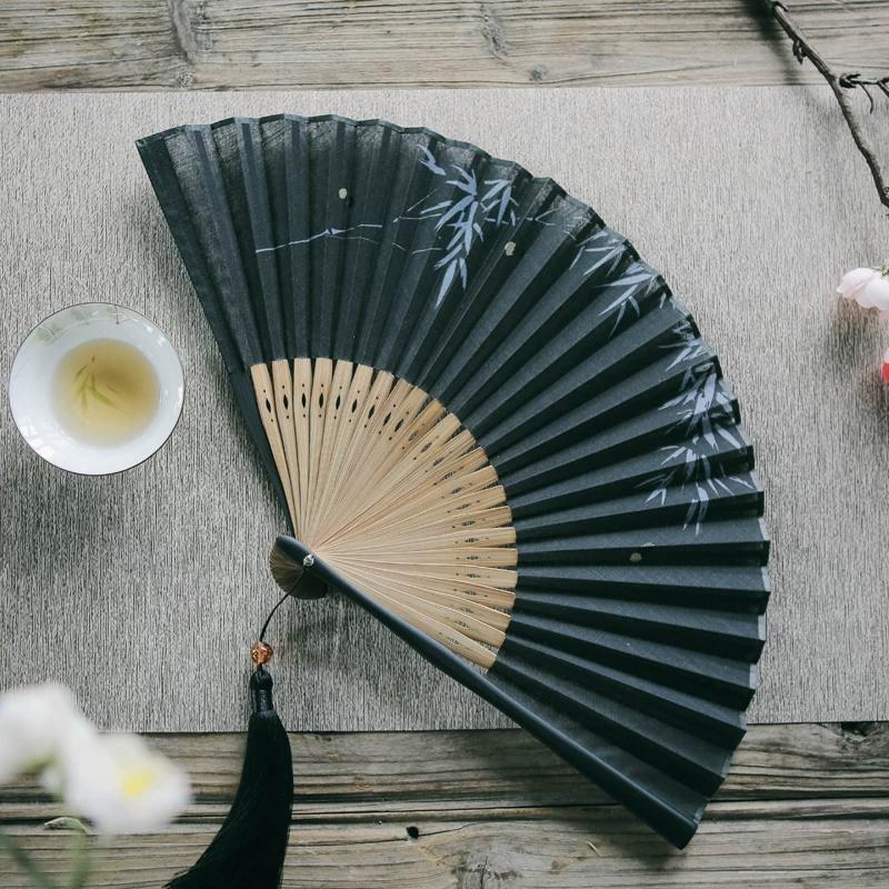 Moganshan Vintage New Chinese-Style Bamboo Leaf Fan, Summer Firefly Ancient Style Cotton Fan, Portable Folding Fan To Match Hanfu