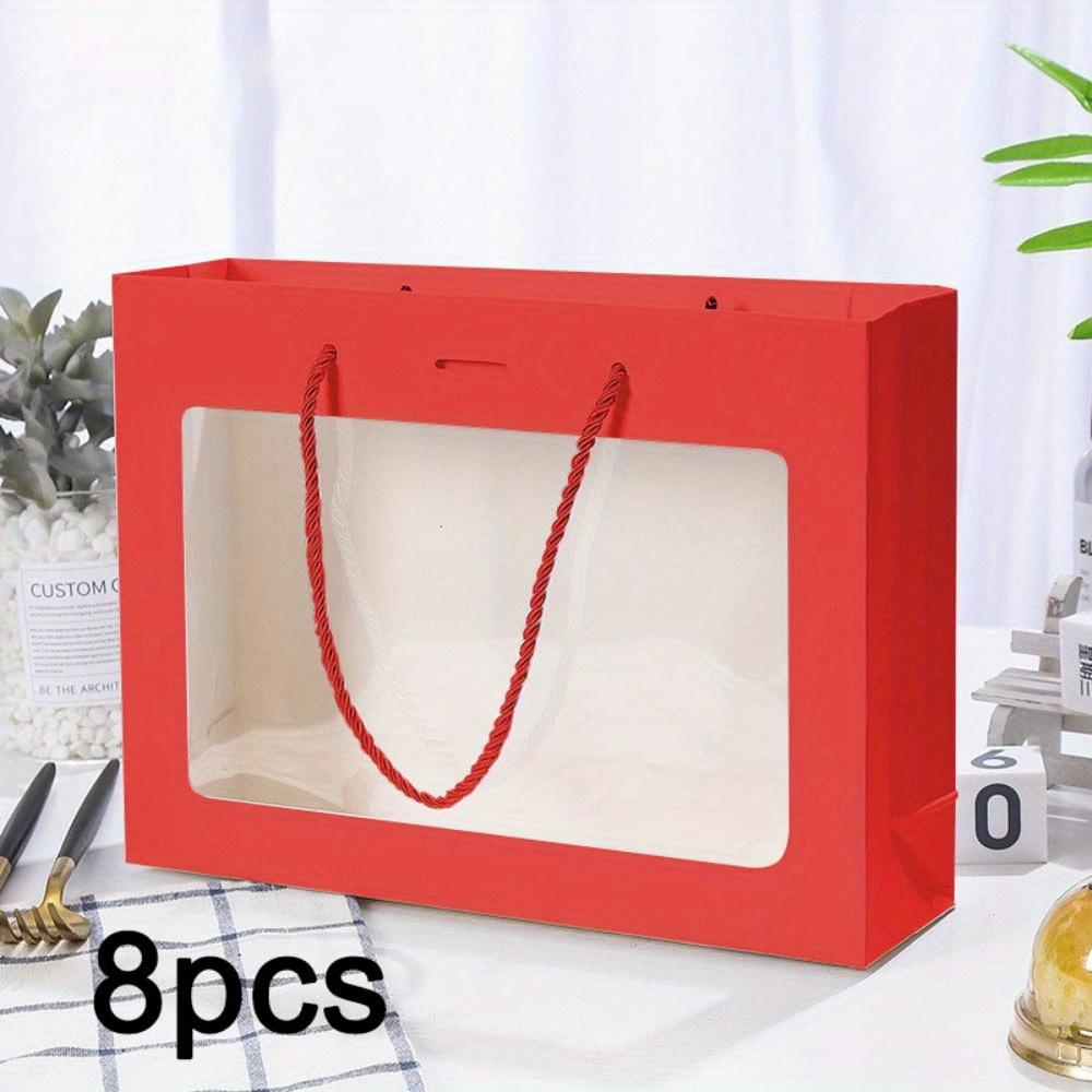 

8 шт. подарочных пакетов с прозрачными окнами, большие подарочные пакеты с ручками для свадьбы, выпускного, дня рождения, Дня отца, праздников, вечеринок, подарков, угощений 8pcs красный