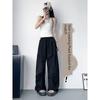 White Ice Silk Quick-Drying Wide-Leg Pants Women Summer Plus size Chubby Girl High Waist Drawstring Casual Pants Slim Sports Overalls