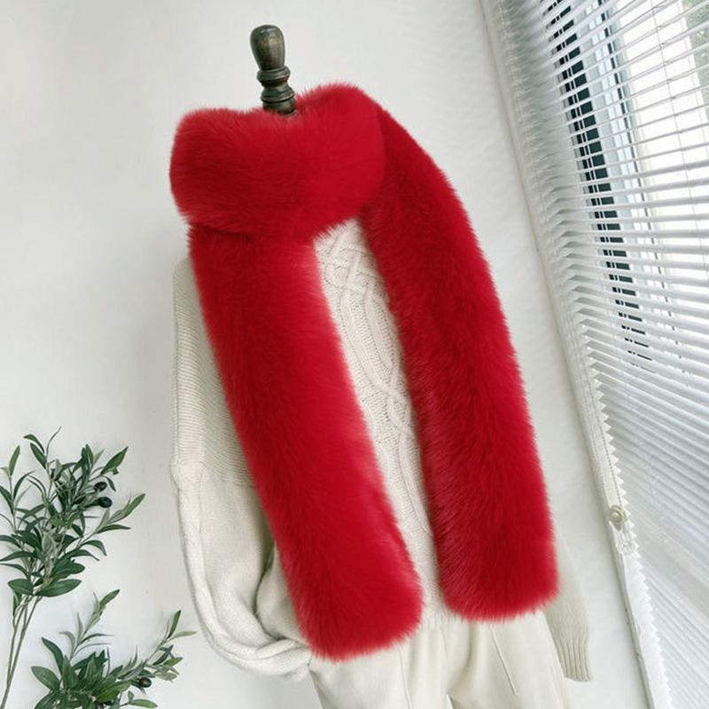 Luxurious Faux Furs Scarf Collar Long Neckerchief Shawl Wrap for Women Winter Warmth Evening Party Fuzzy Stoles Shrug
