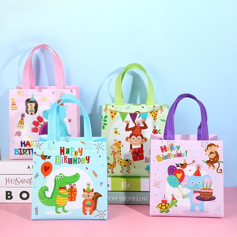 StoBag, Happy Birthday Party Gift Non Woven Bags, For kids Birthday Supplies, Fun, Reusable, Eco-Friendly, Packing Goodies