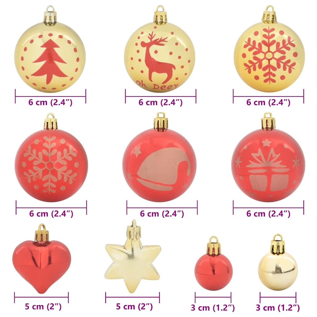 Christmas Ornament Set 40 Pcs Gold and Red Plastic