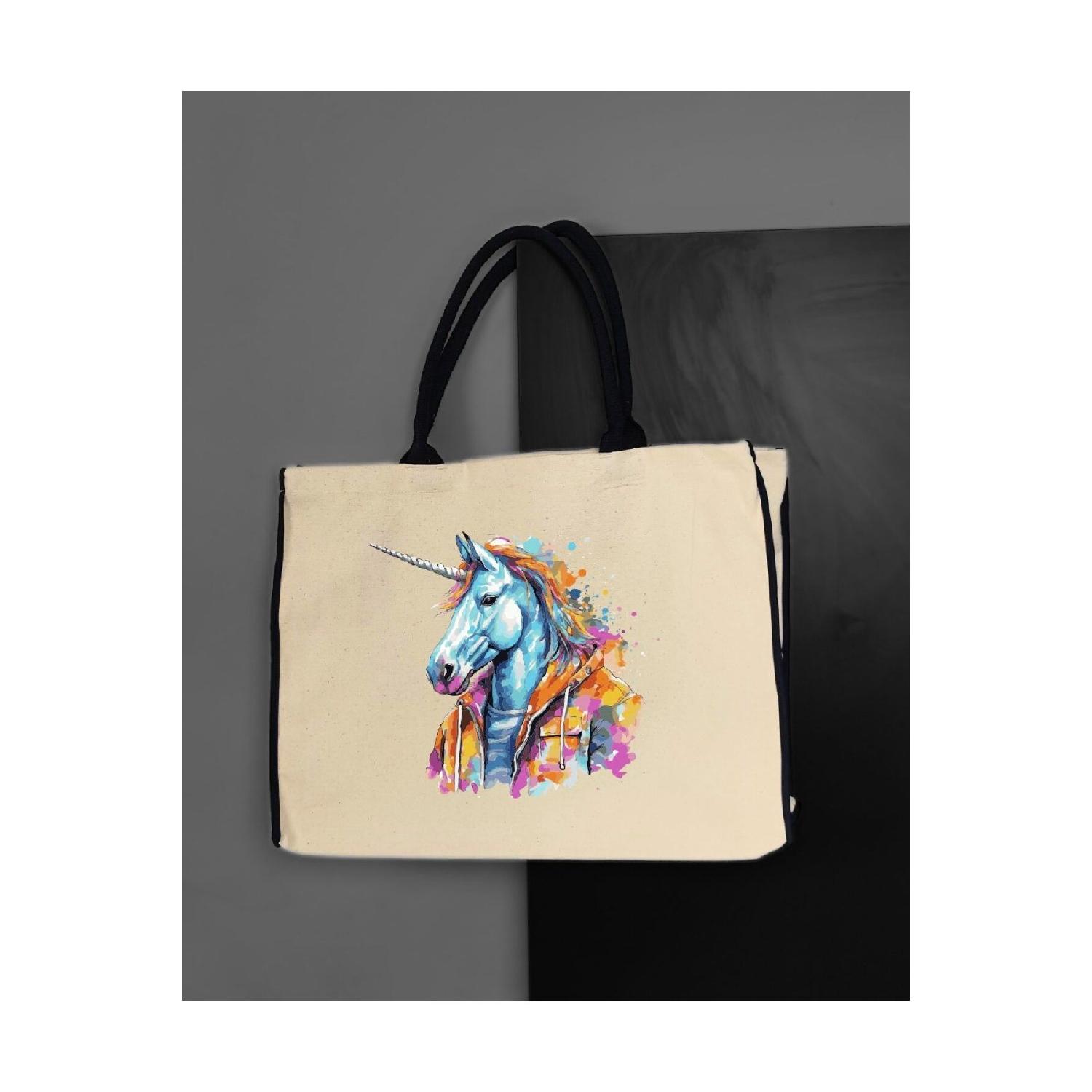 

Eiz And Single Unicorn Design Cloth Bag Büyük Boy чистий