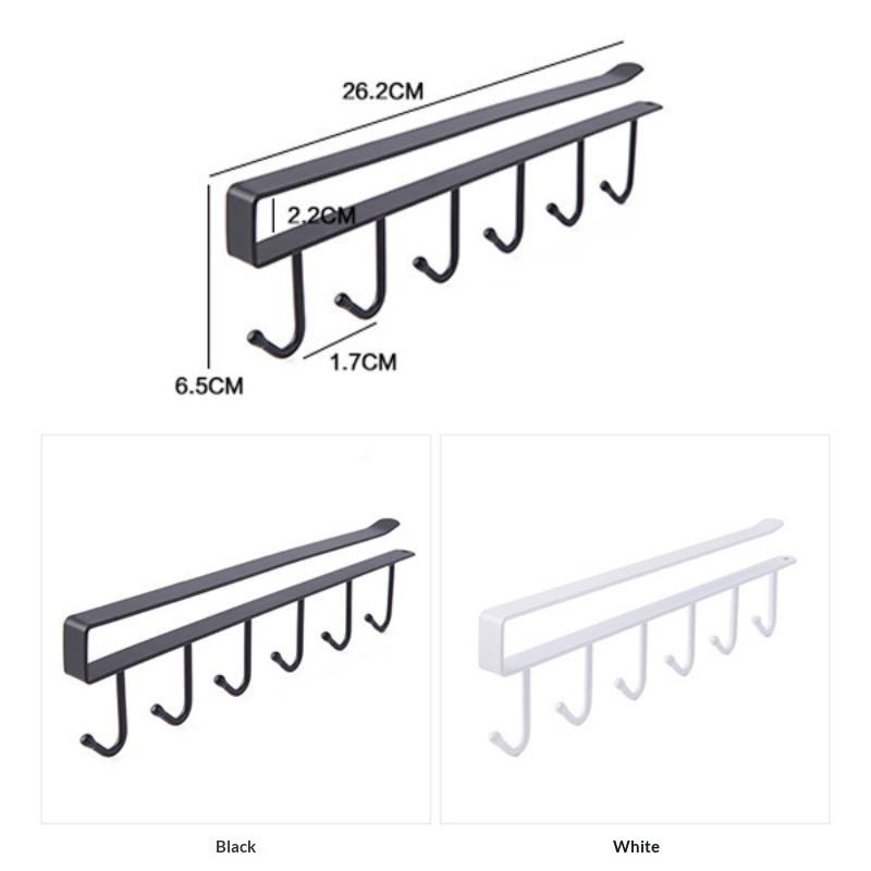 Space Saving Under Cabinet Mug Hanger 6 Heavy Duty Hooks No Drill Design Cup Rack for Kitchen Apartment RV Coffee Bar