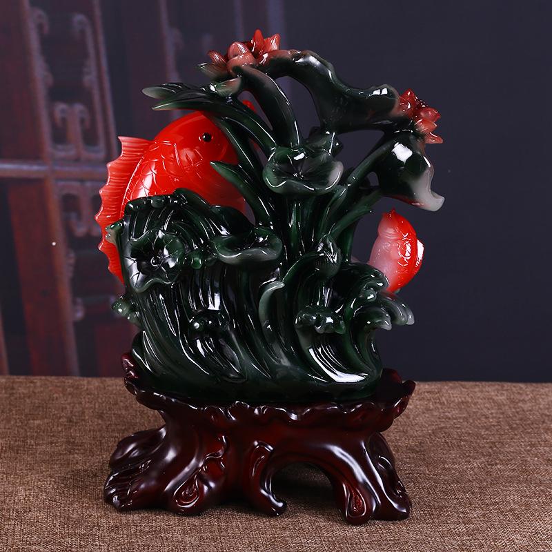 Yearly Abundance Koi Fish Ornament: Chinese Style Auspicious Home Decor for Living Room