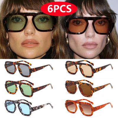 6pcs Women Luxury Leopard Sunglasses UV400 Retro Square Sunshade Eyewear Minimalist Outdoor Fashion