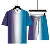 3D Printed Gradient Color Beach Suit Men's Thin Casual Short Sleeved Shorts 2-piece Set