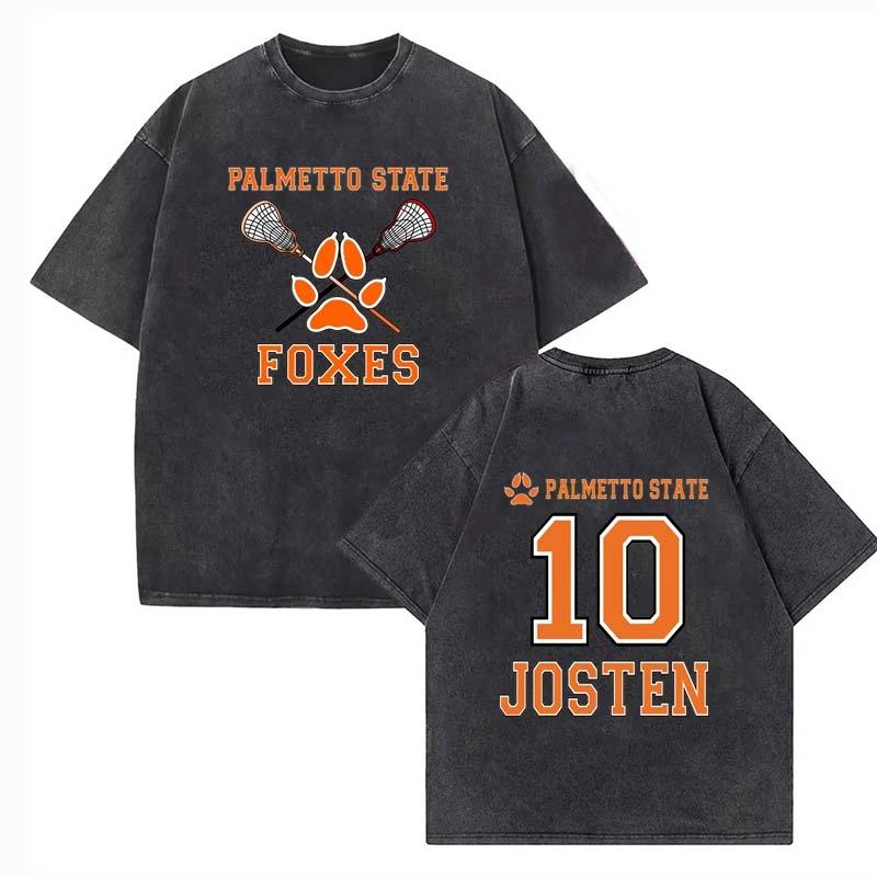 Palmetto State Foxes Printed Washed T-shirt Men Summer Casual Loose Retro Fashion Round Neck Short Sleeve Tops Washed T-shirt