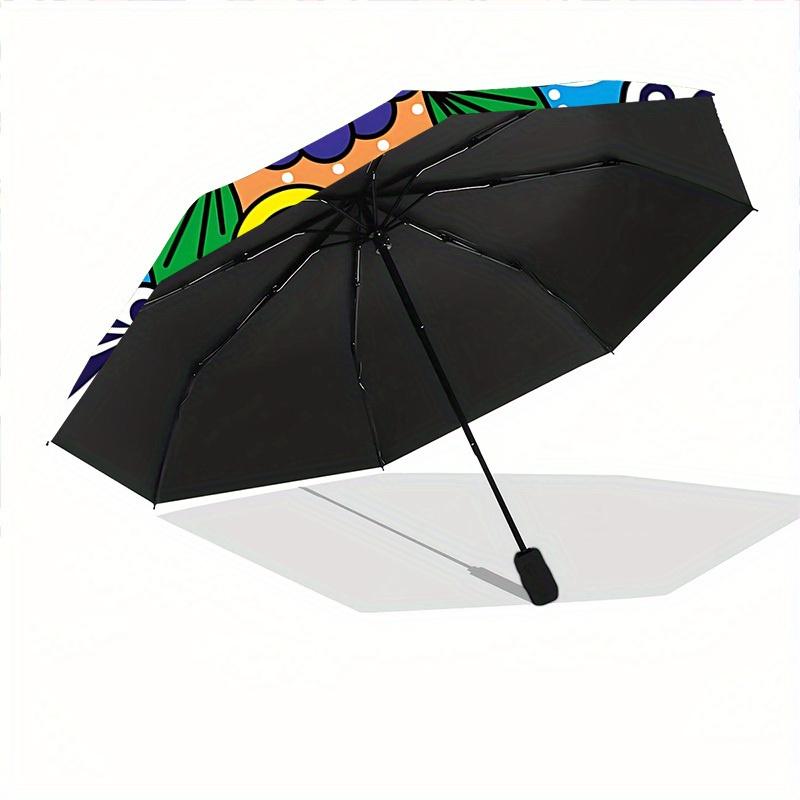 1pc Colorful Floral Pattern Automatic Folding Umbrella - 8-Rib Iron Frame, Windproof, Portable Sunshade with Plastic Handle for Travel & Out