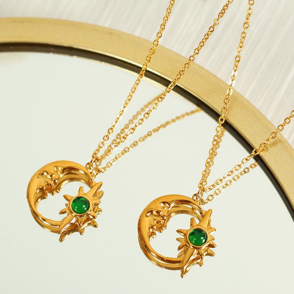 Hollow Star & Moon Opal Pendant Necklace - Luxury Clavicle Chain Jewelry