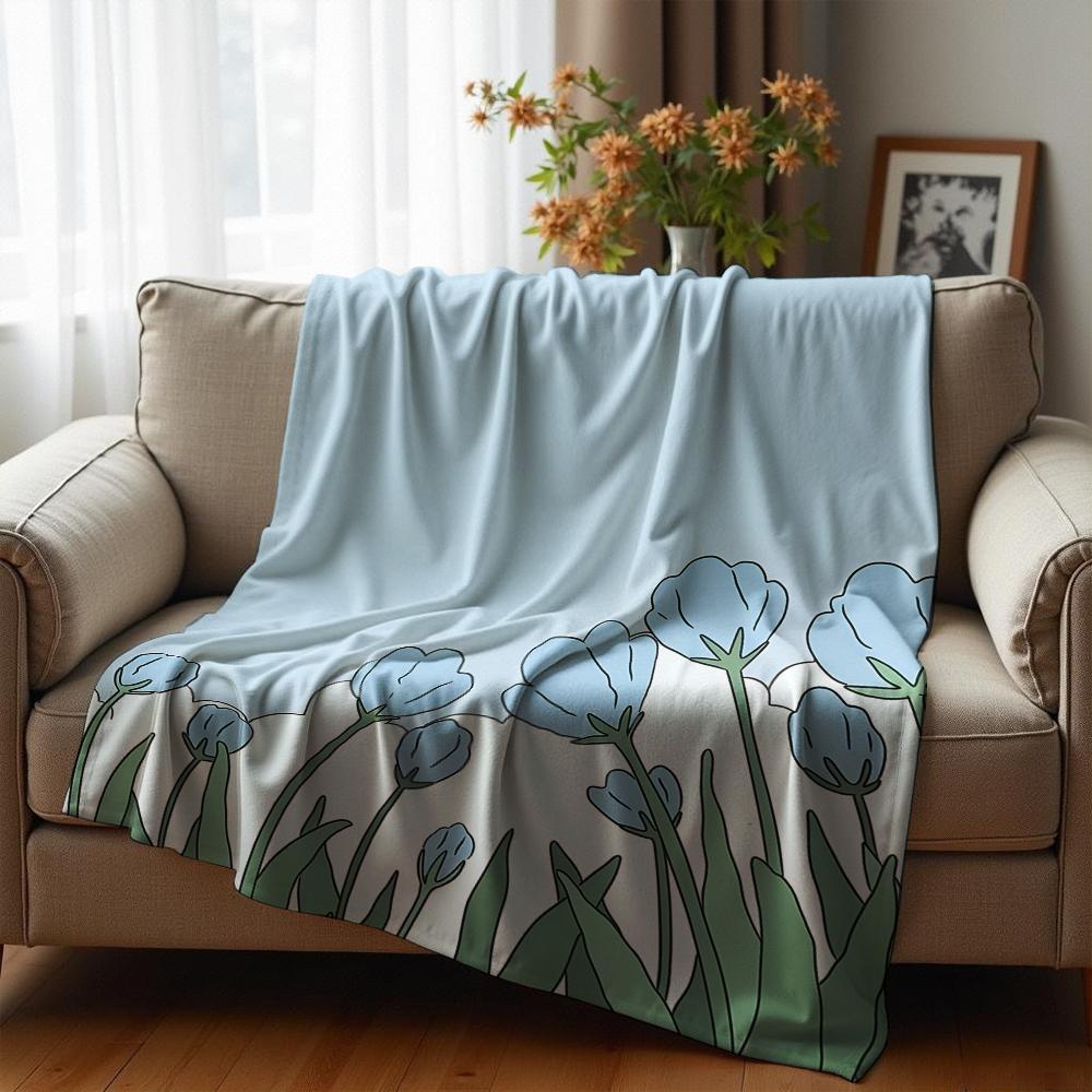 Minimal Side Purple Bloom Anime Cartoon Flannel Blanket Soft Warm Throw for Bedroom Sofa Car Kids Holiday Gift