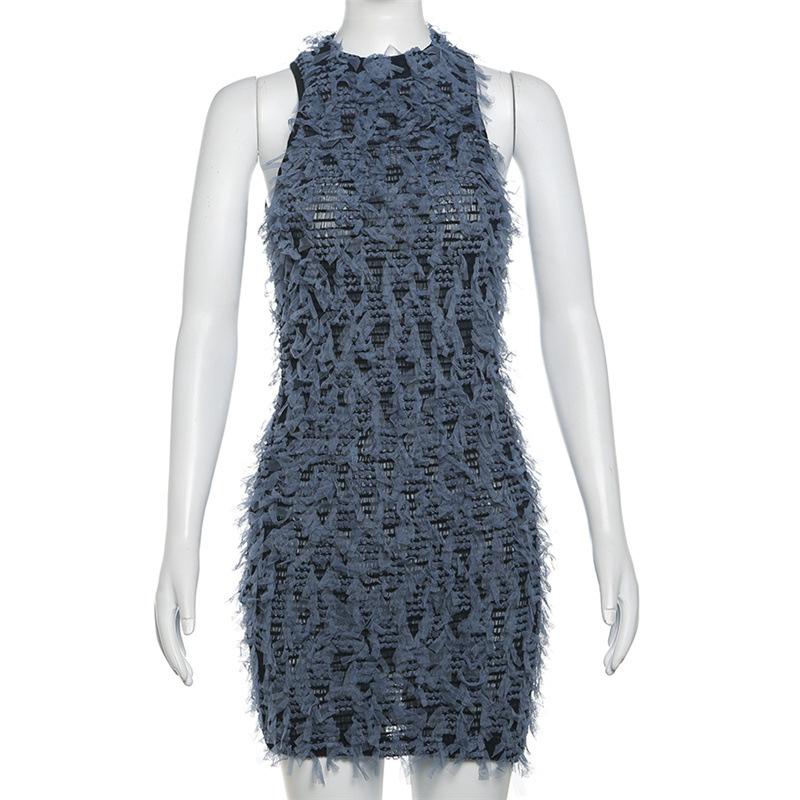 Neues Damen Ärmelloses Bodycon Gestreiftes Reißverschluss Party Abend Club Mini Kleid