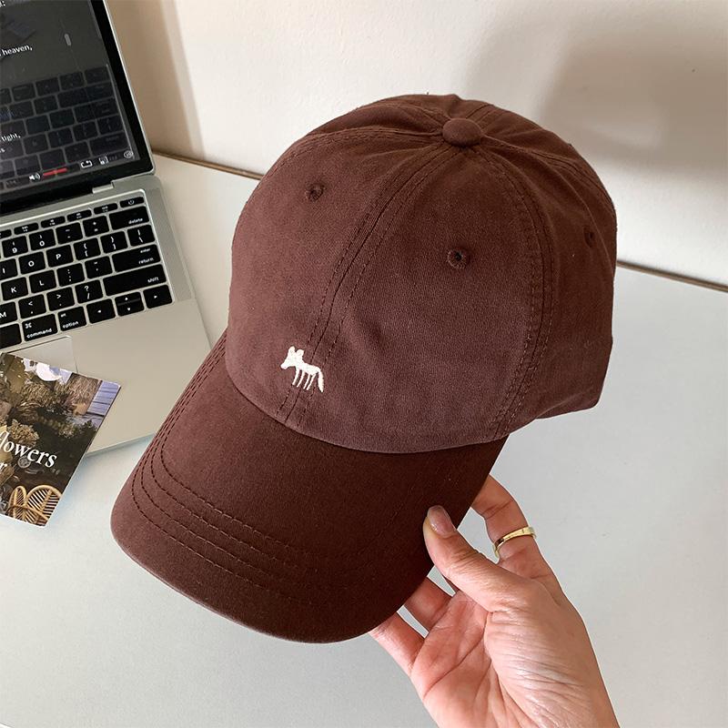 Cute Fox Embroidered Blue Baseball Hat Women In 2025 Korean Edition Head Circumference Show Face Small Duck Tongue