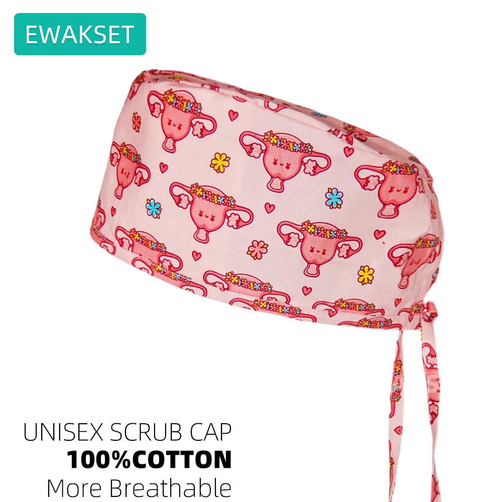 New OBGYN Uterus pattern Scrub Cap Medical Nurse Maternity Work Hat for Woman Man 100% Cotton Surgical Hats