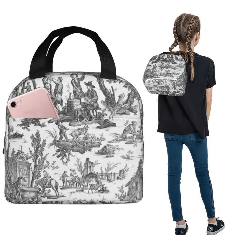 Black And White Toile De Jouy Insulated Lunch Bag for Women Children Leakproof Food Boxes Thermal Lunch Box Tote