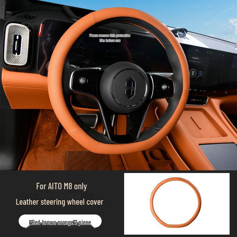Universal Non-Slip Steering Wheel Cover for Genuine Leather - All-Season Sweat-Absorbing Interior Decoration Wenjie M8 Special