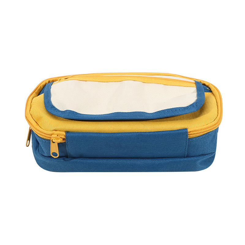 Multi-Layer Contrast Color Pencil Bag Aesthetic Wide Mouth Pencil Case Stationery Organizer Pouch with Handle