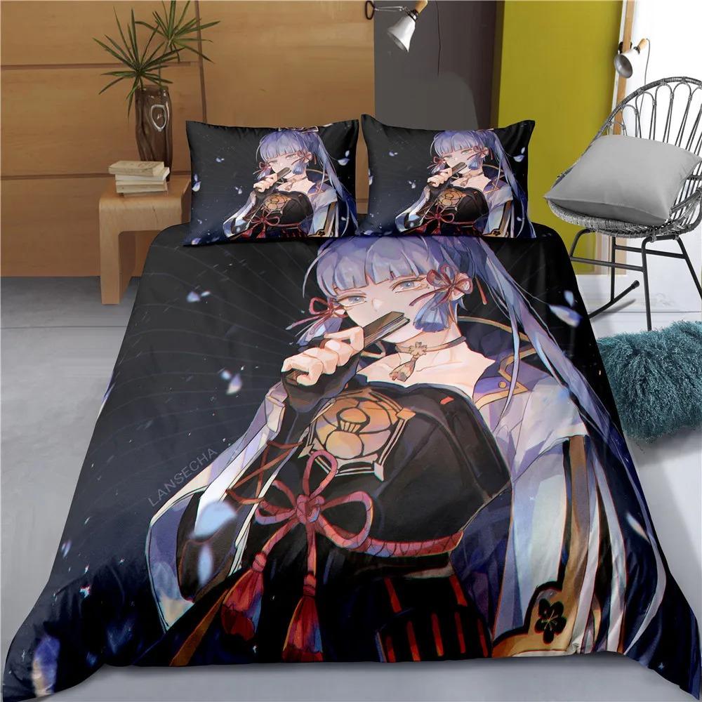 Comforter Indecor Genshin Impact Keqing Bedding Set Single Twin Full Size For Kids Adults Bedroom Decor