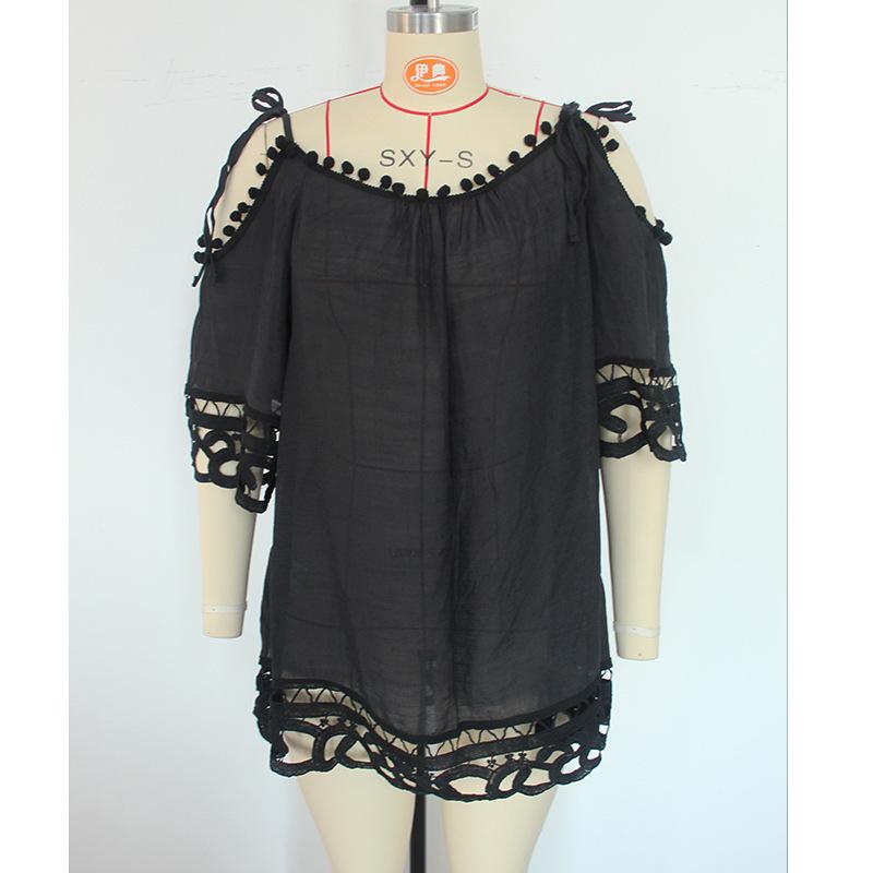 Hollow Lace One Shoulder Strap Sexy Solid Color Loose Casual Vacation Beach Sunscreen Swimsuit Cover Up