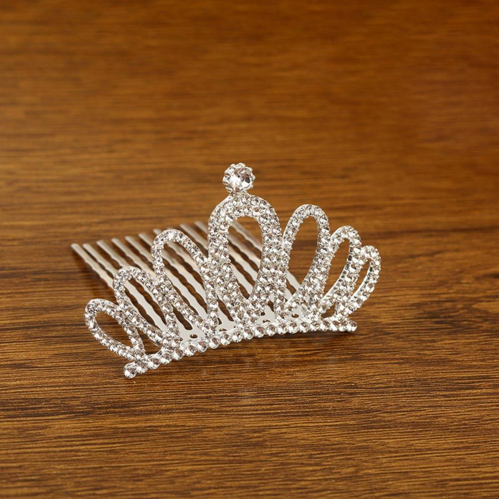Sparkling Rhinestone Hair Comb Alloy Material Princess Hair Comb Children Tiara Crown  Parties