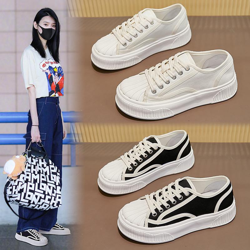 

Shell head canvas shoes women s 2025 spring new women s casual biscuit shoes fashion flat shoes versatile women s shoes trend 40 чорний
