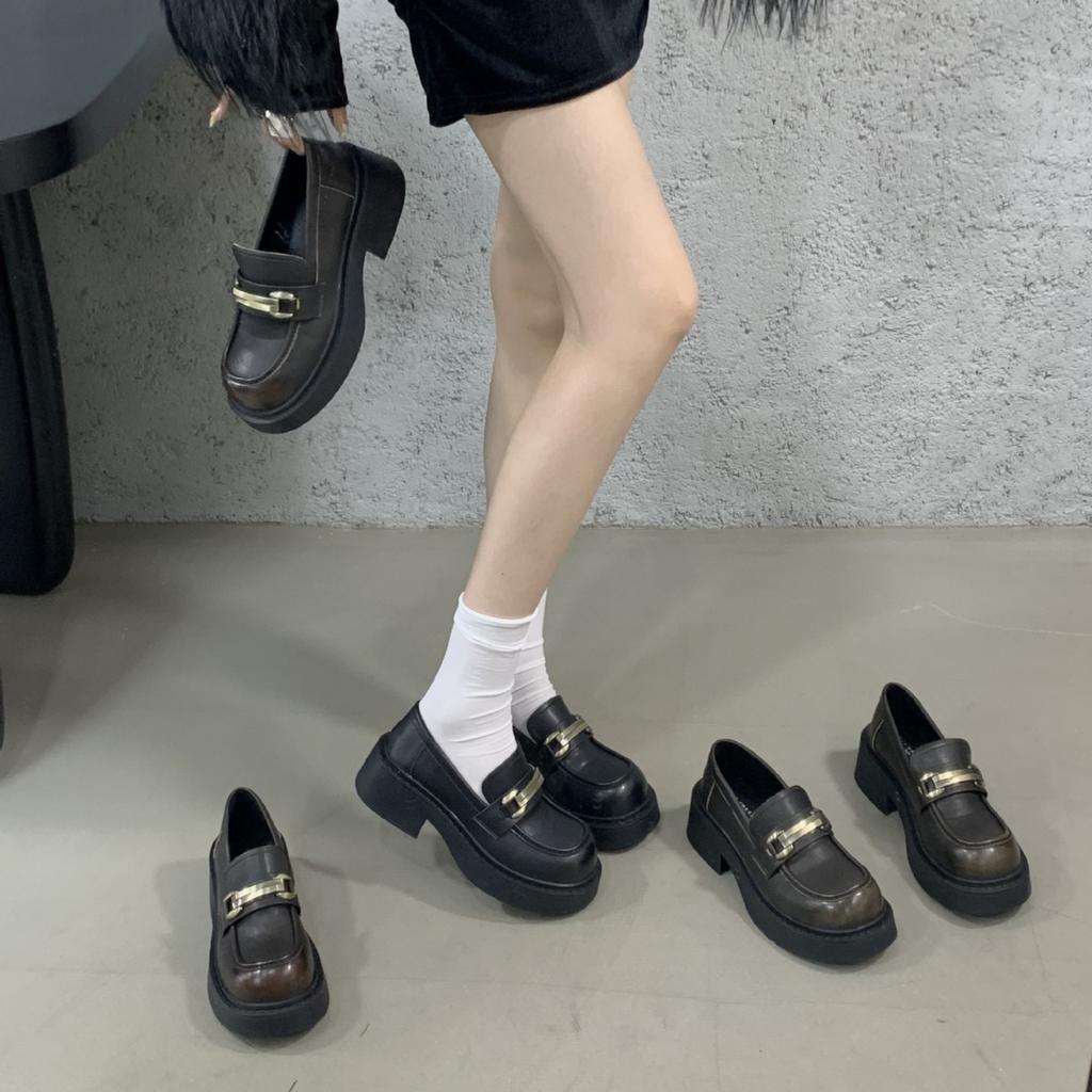 Soft leather platform loafers women's 2025 new spring British style small leather shoes one-pedal single shoes Mary Jane women's shoes