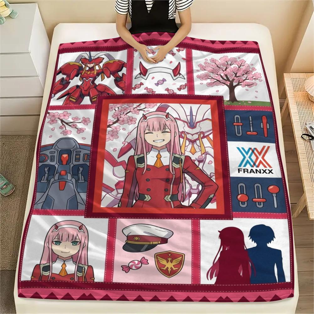 Darling in the Franxx Warm Flannel Blanket with Print Soft Throw for Bedroom Living Room Sofa Travel Picnic Comfort -xia08