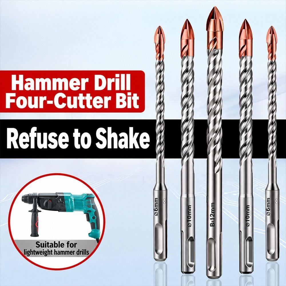 Slotted Round Shank Rotary Hammer Drill Bit Spiral Flutes Concrete Drill Bit Concrete Drilling
