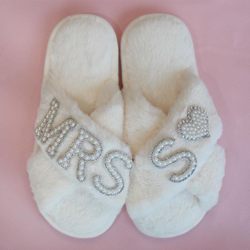 Women's Plush Velvet Furry Wedding Indoor Slippers
