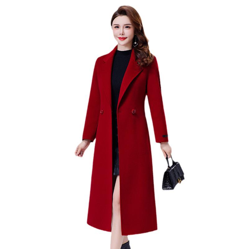 Double-Sided Woolen Coat for Women, Long Over-the-Knee Slim Fit, 2026 Autumn/Winter Trendy Style for Middle-Aged Mothers.