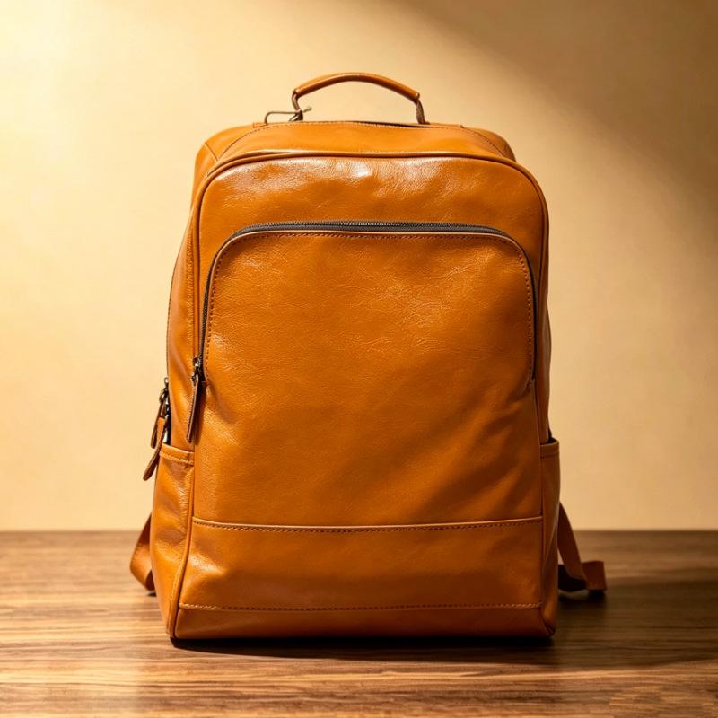 Genuine Leather Men's Large Capacity Business & Travel Retro Backpack