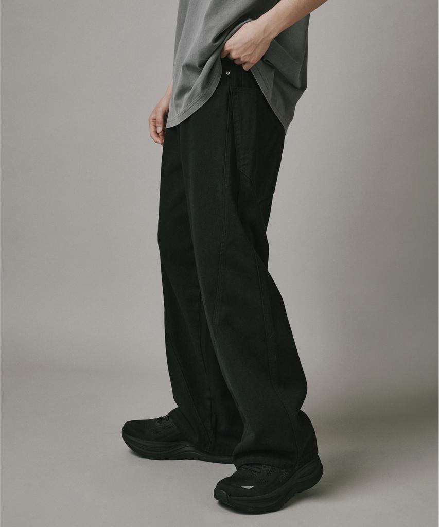 Beodeonteu Cut-Out Layered Cargo Wide Cotton Pants [Black]