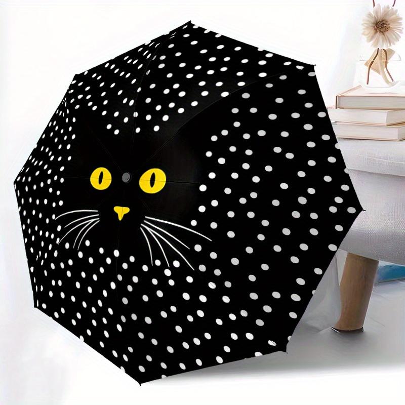 1pc Cat Polka_Dot Automatic Open/close Folding Compact Umbrella, 8-Rib Sturdy Canopy, Lightweight Portable, Everyday Use, Gift, Outdoor Umbrella, Trav