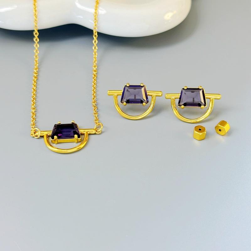 Fashion High Sense Geometric Needle Stud Earrings Temperament Zircon Half Circle Necklace Fashion Collarbone Chain