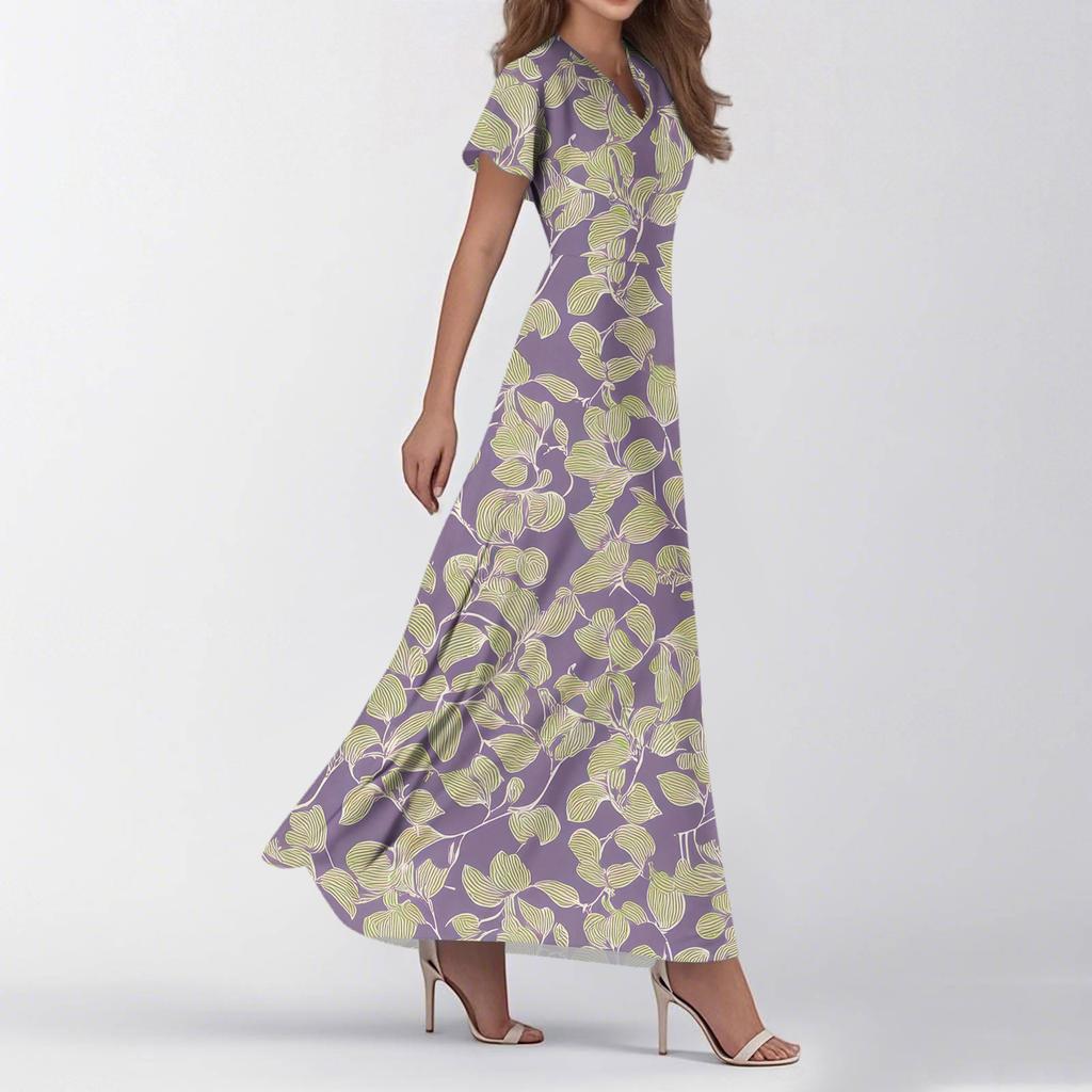 Women's Summer Casual Fashion Print Dresses V-Neck Short Sleeve Dresses