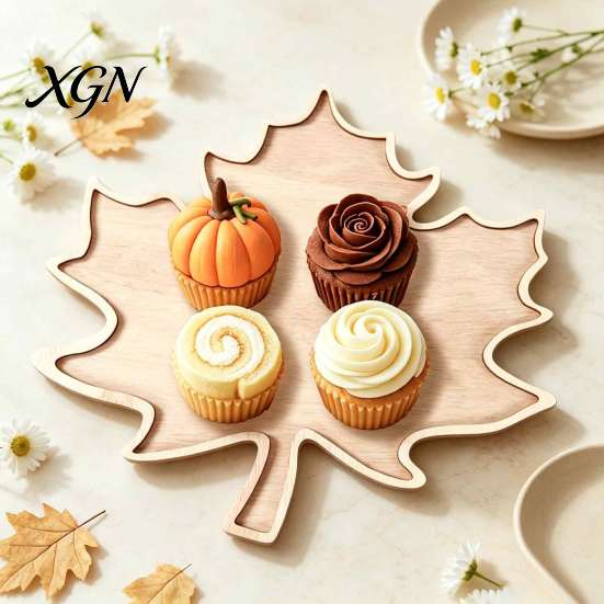 Fall Home Accents Maple Leaf Serving Tray, Thanksgiving Wooden Platter for Snack Cheese Boxwood Decorative Tray Charcuterie, Dish Plate Halloween