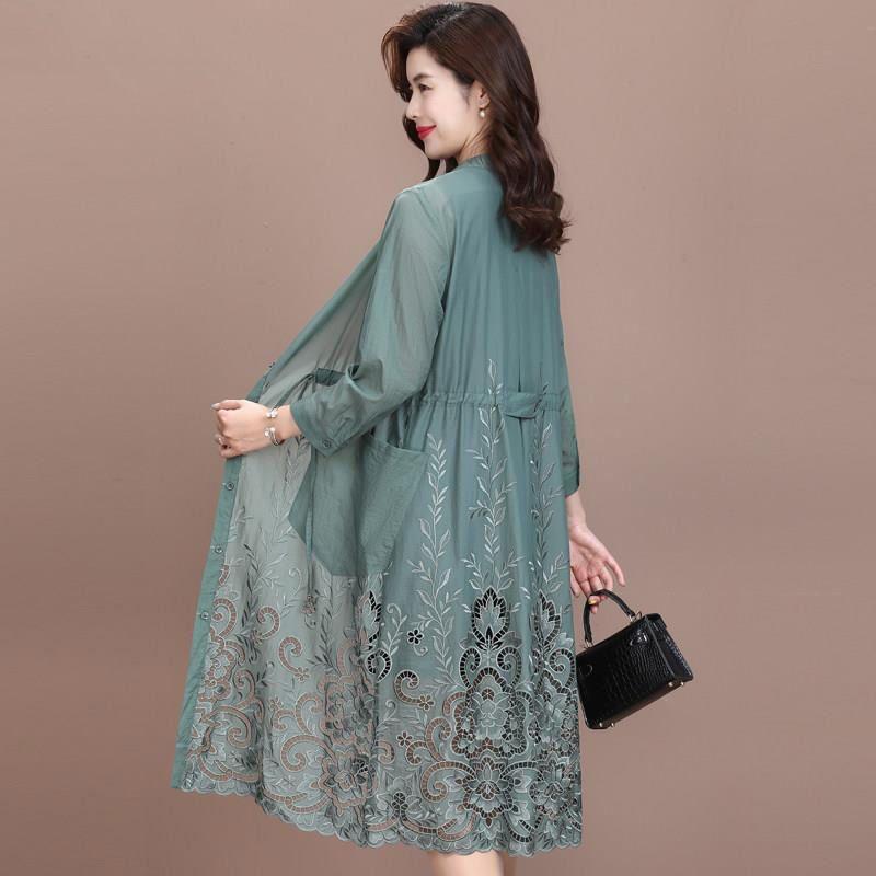 Embroidery Windbreaker Women's Long Autumn Cloak High-End Mother Sunscreen Cardigan Temperament Jacket Mother Coat Tops