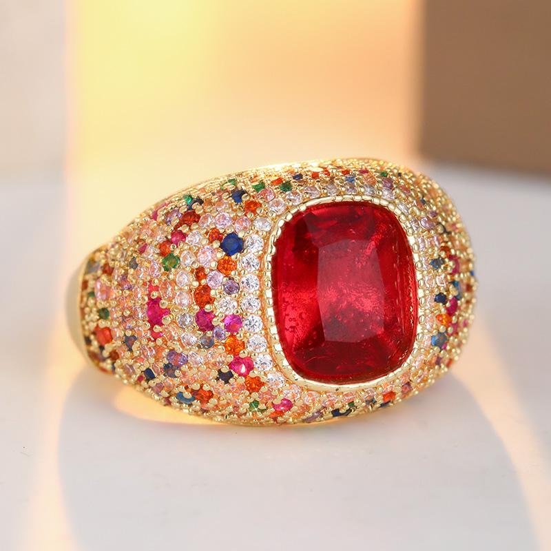 Luxury Inlaid Multicolored CZ Women's Ring Trendy Gold Color Geometry Daily Wear Party Jewelry Anniversary Gift