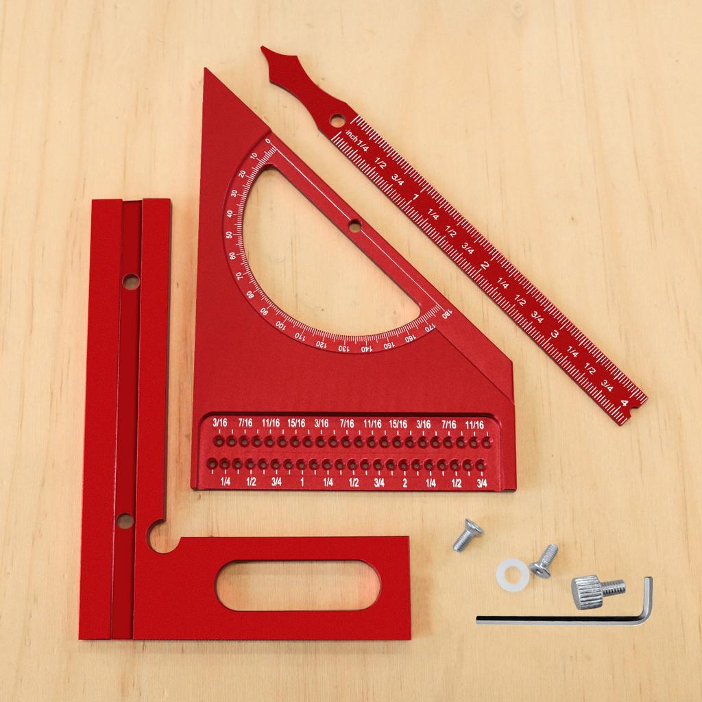 Imperial 180 Degree Adjustable 3D Adjustable Woodworking Square Protractor Aluminum Triangle Ruler With T-sqaure Scribing  Holes