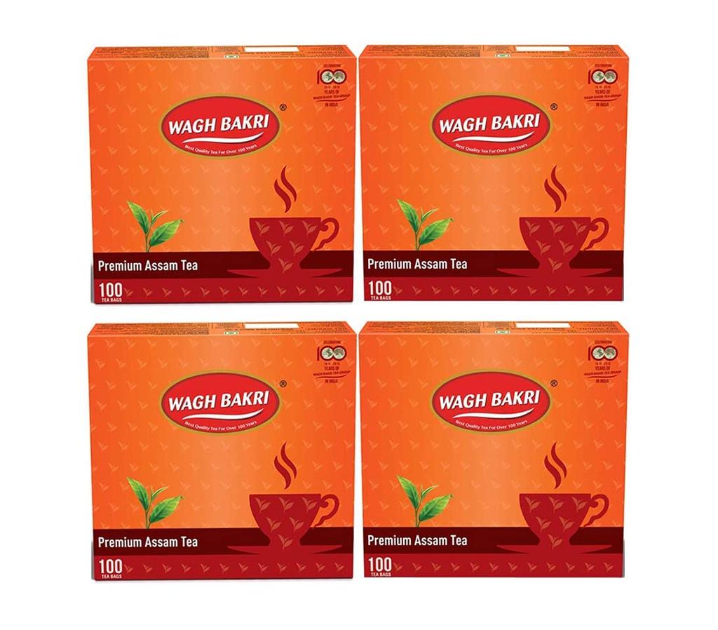 Wagh Bakri Premium Assam Tea Bags 100 Count Unflavoured Black Tea Rich Brew Pack Of 4 For Hot Beverage Use