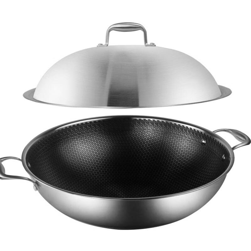 ZISIZ Large 304 Stainless Steel Double-Handle Wok