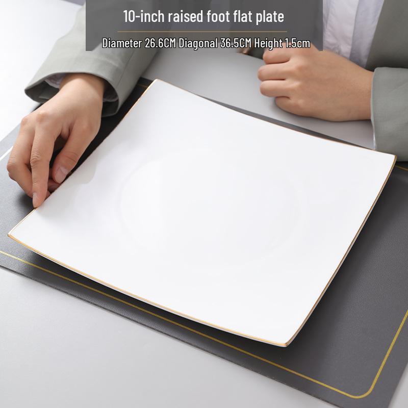 Gold Rimmed Jingdezhen Bone China Flat Plate - Elegant Ceramic Dinnerware for Home & Restaurant
