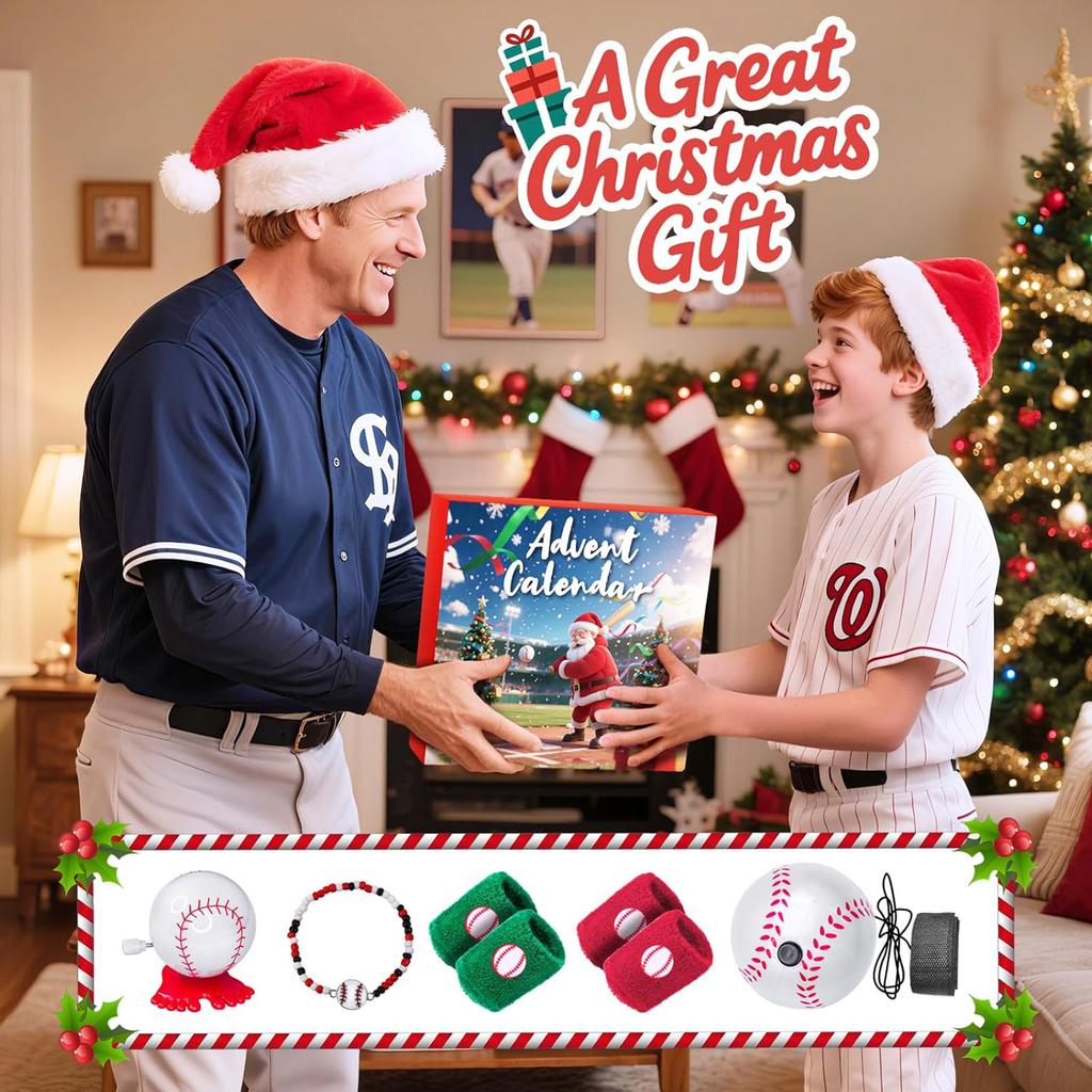 Baseball Christmas Countdown Calendar Christmas Advent Calendar Holiday Countdown Calendar Gift for Boys Teenagers Xmas Gift Set