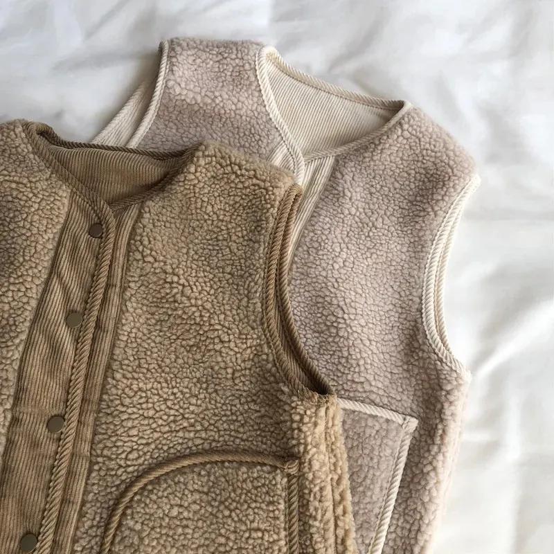 Women's Autumn Solid Vintage Thickened Vest Simple Sleeveless Outerwear Leisure Jacket