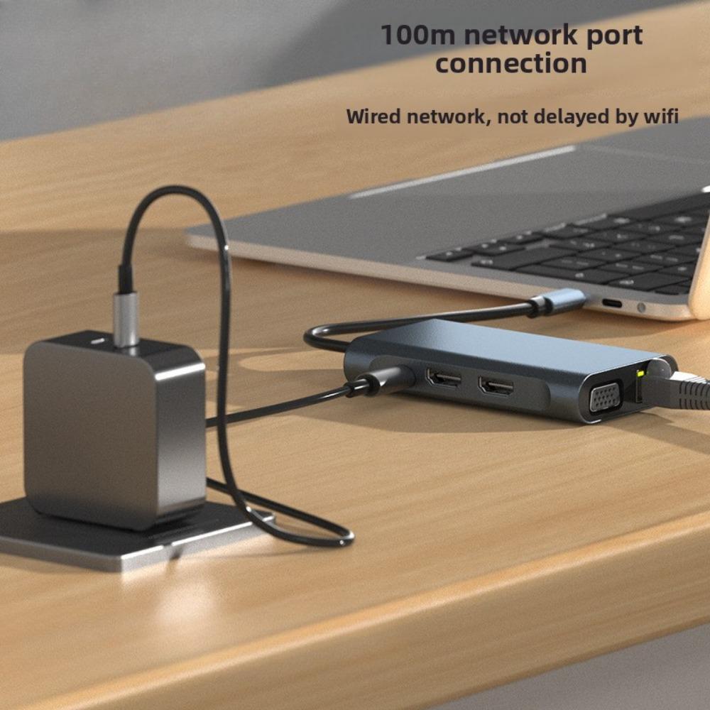 8-in-1 Type-C Docking Station Dual HDMI VGA USB Hub for Laptop Screen Extension