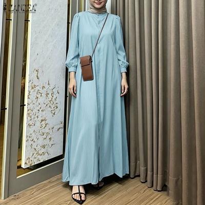Robe Longue rayée décontractée à col rond et manches longues pour femme