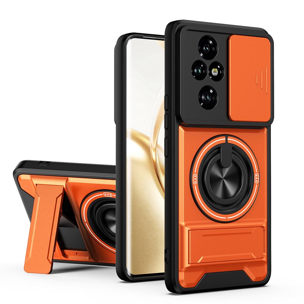 KEYSION Magnetic Phone Case for HONOR 200 Pro 5G Slide Camera Lens Protection Upright Kickstand 360° Ring Shockproof Back Cover